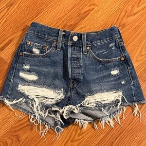 Levi's Blue Distressed Jean Shorts